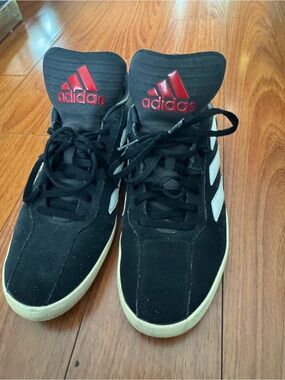 adidas Black and White High-Top Sneakers with Red Logo